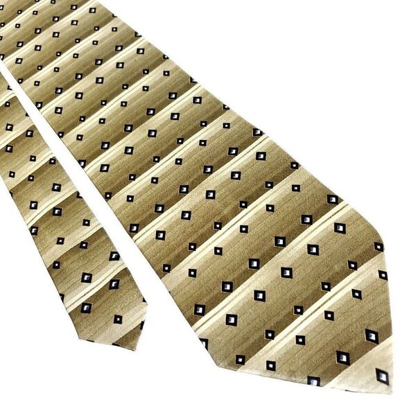 Crescenzo Collection Silk Tie Beige Woven Check Short Wide‎ - Picture 1 of 7
